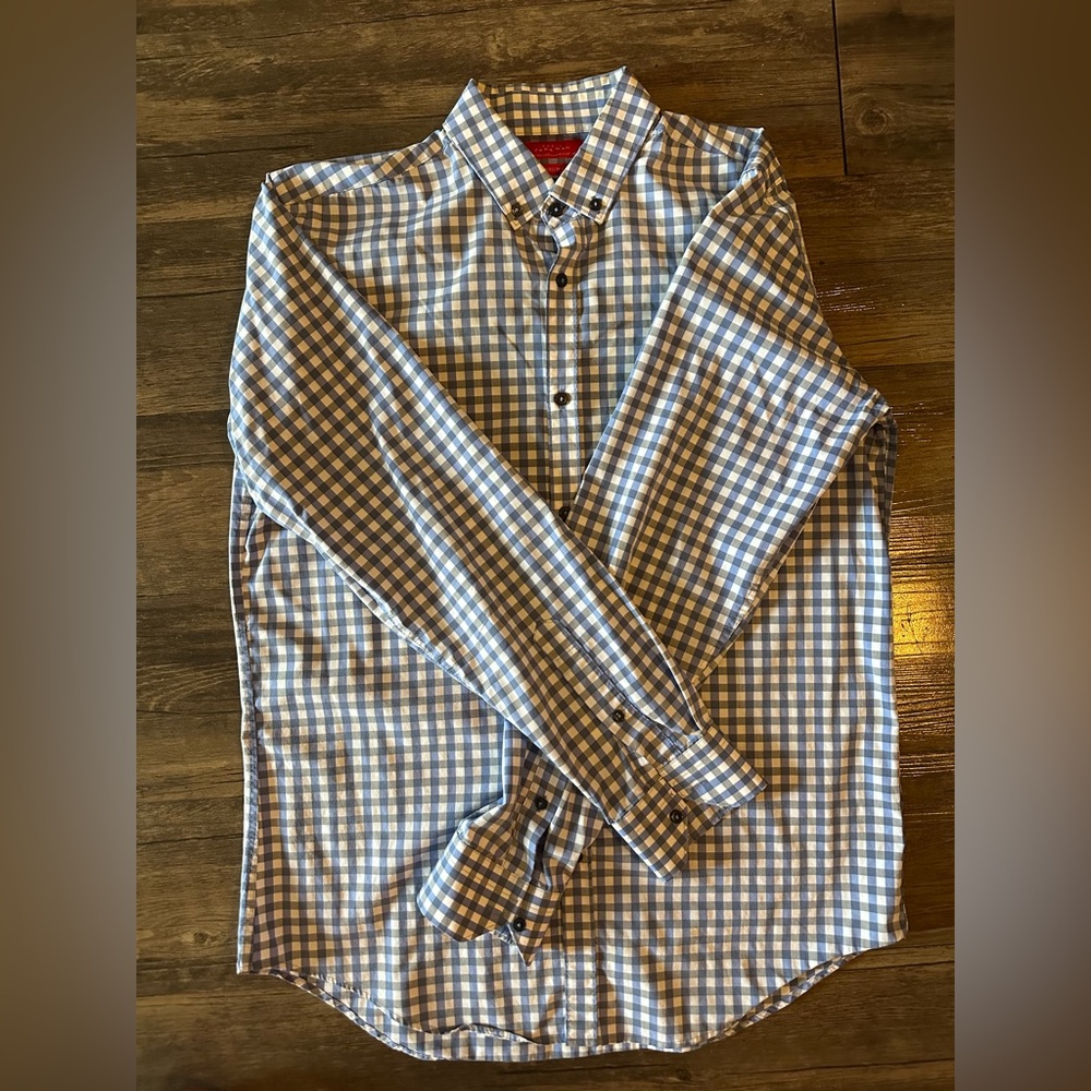 Zara men Blue and White Gingham Button Down Shirt Size S